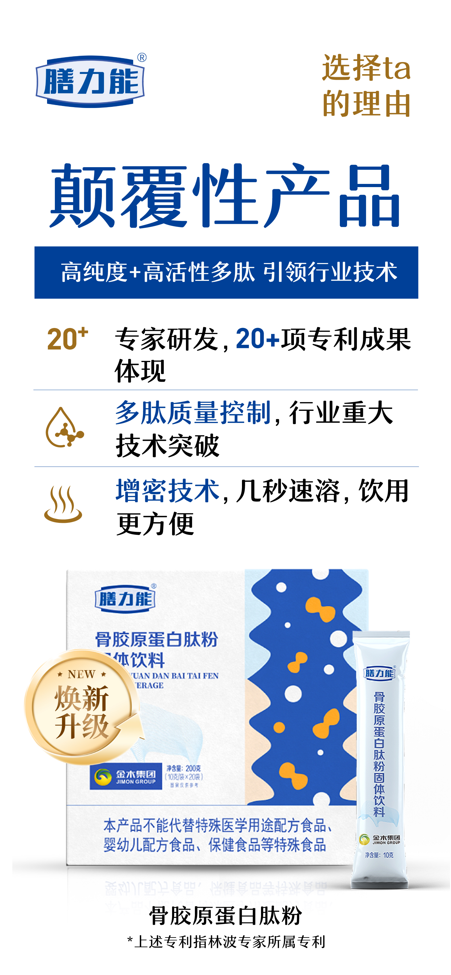 骨胶原蛋白肽粉。颠覆性产品。市场大，刚需强